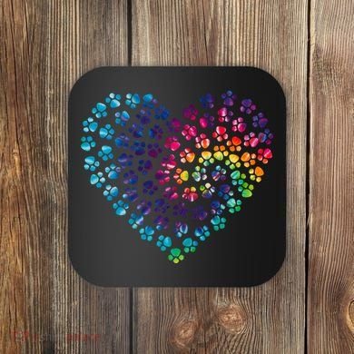 Rainbow Paw Print Heart Dog Lover Coaster