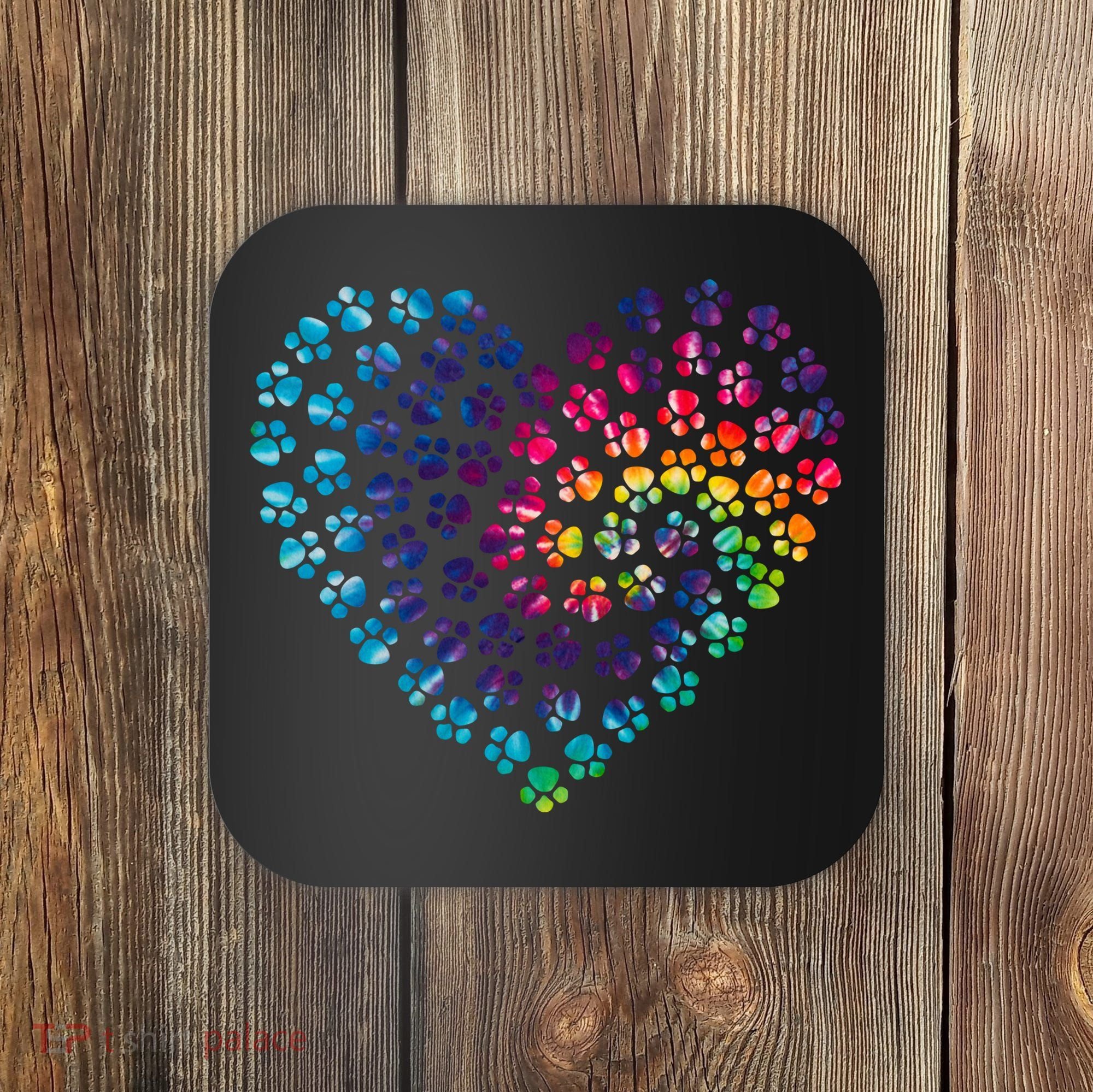 Rainbow Paw Print Heart Dog Lover Coaster