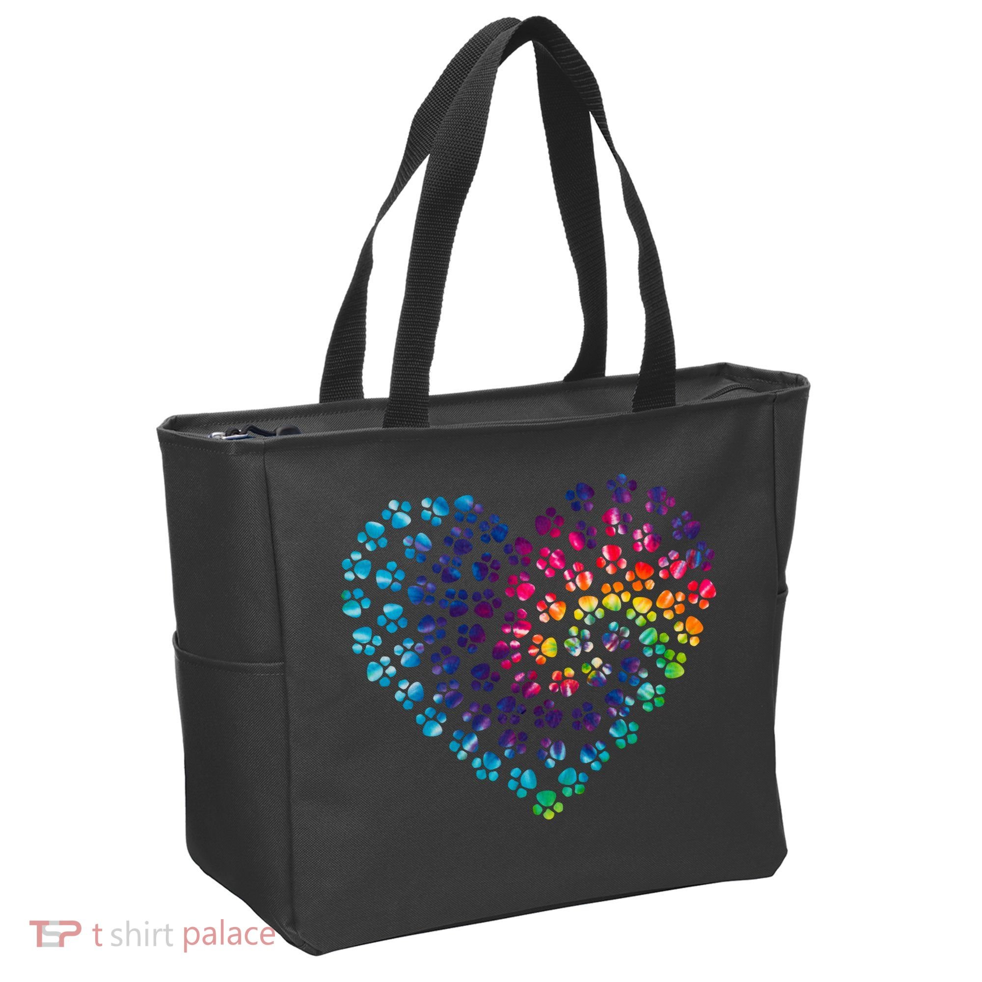 Rainbow Paw Print Heart Dog Lover Tote Bag