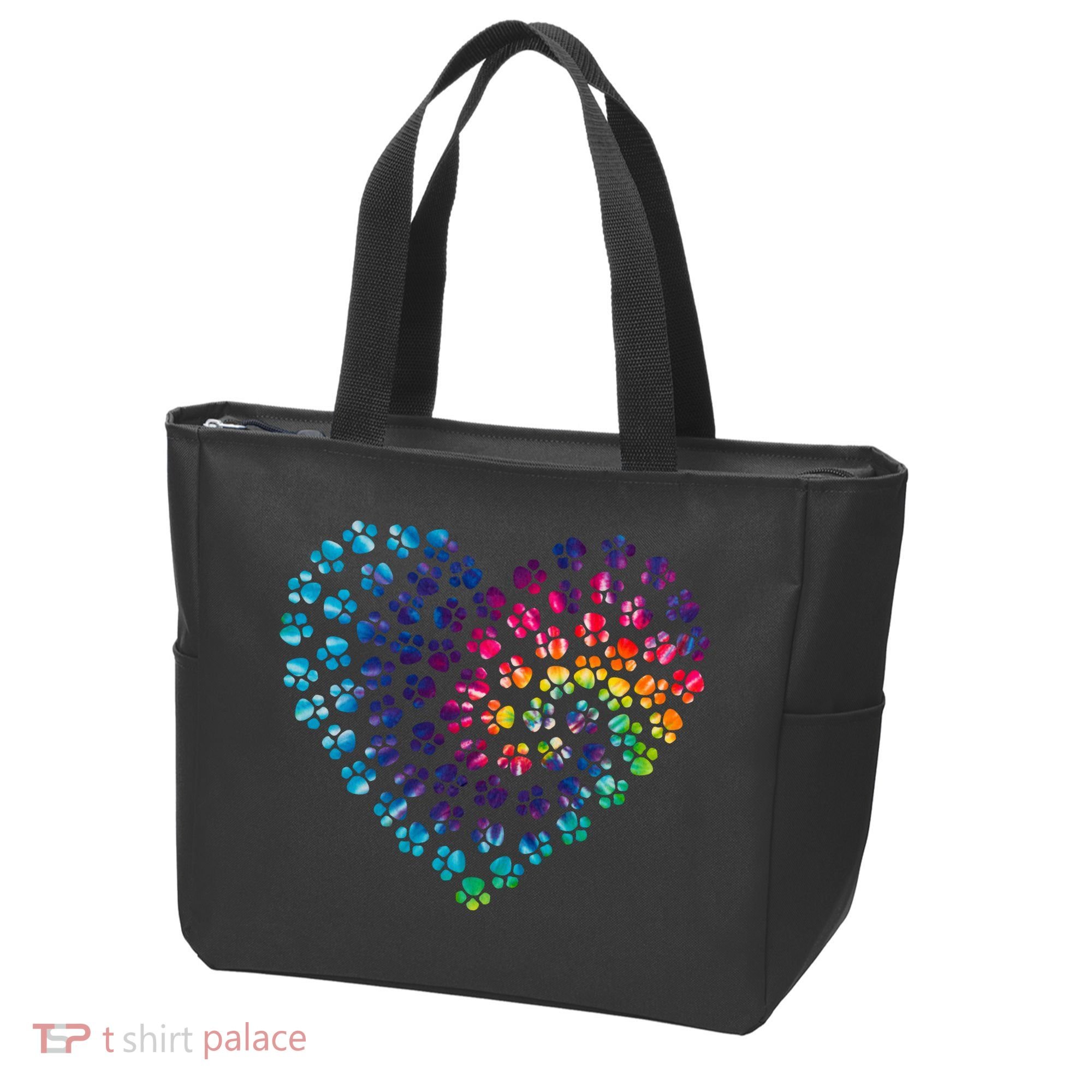 Rainbow Paw Print Heart Dog Lover Tote Bag