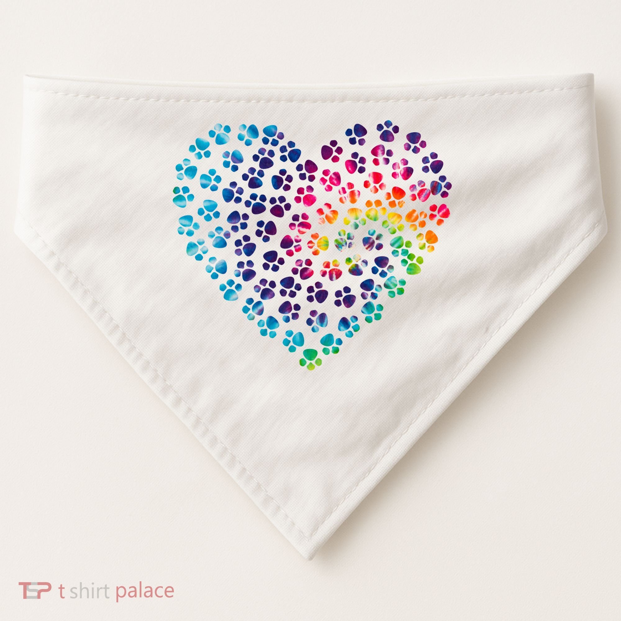 Rainbow Paw Print Heart Dog Lover USA-Made Doggie Bandana