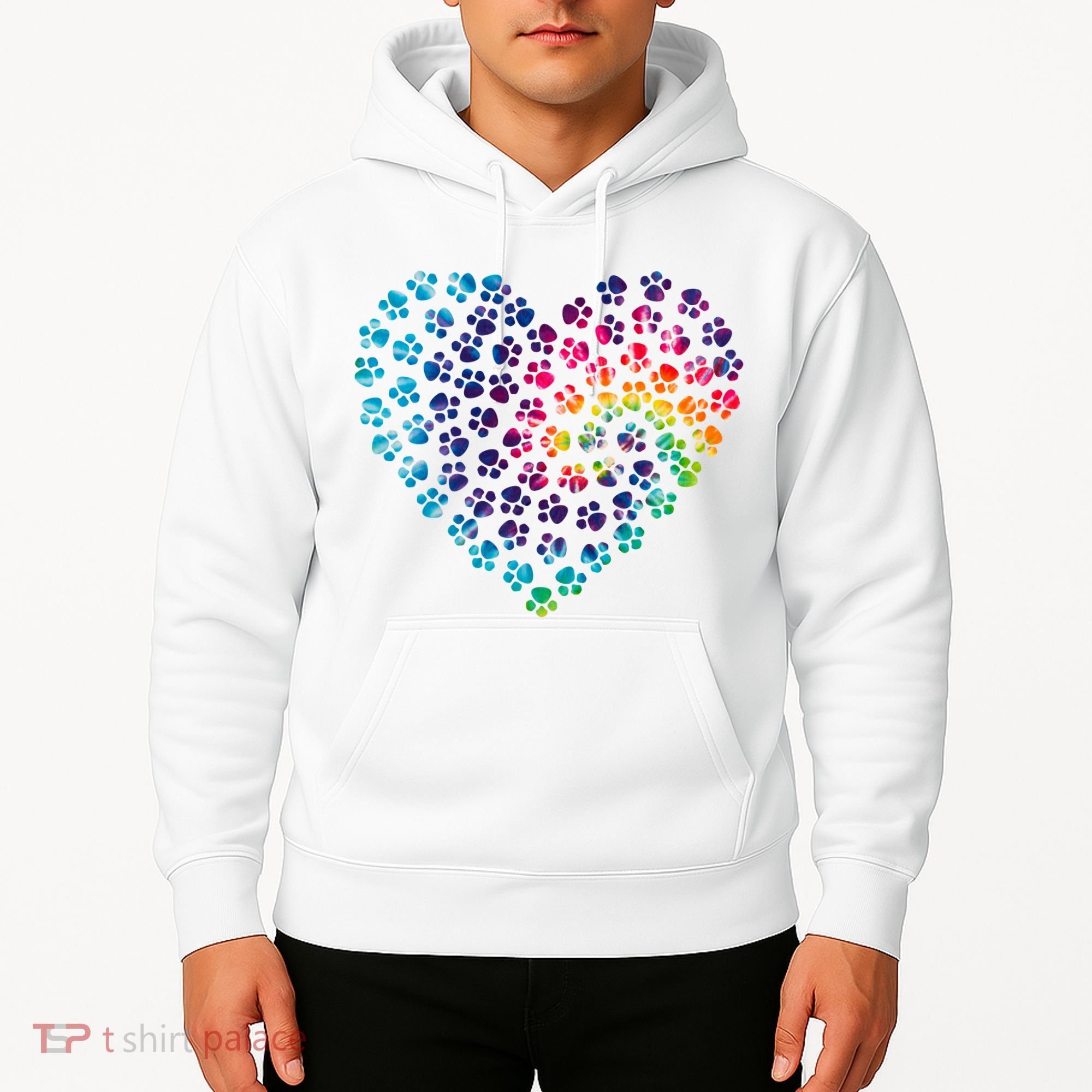Rainbow Paw Print Heart Dog Lover Hoodie