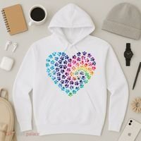 Rainbow Paw Print Heart Dog Lover Hoodie thumb 3