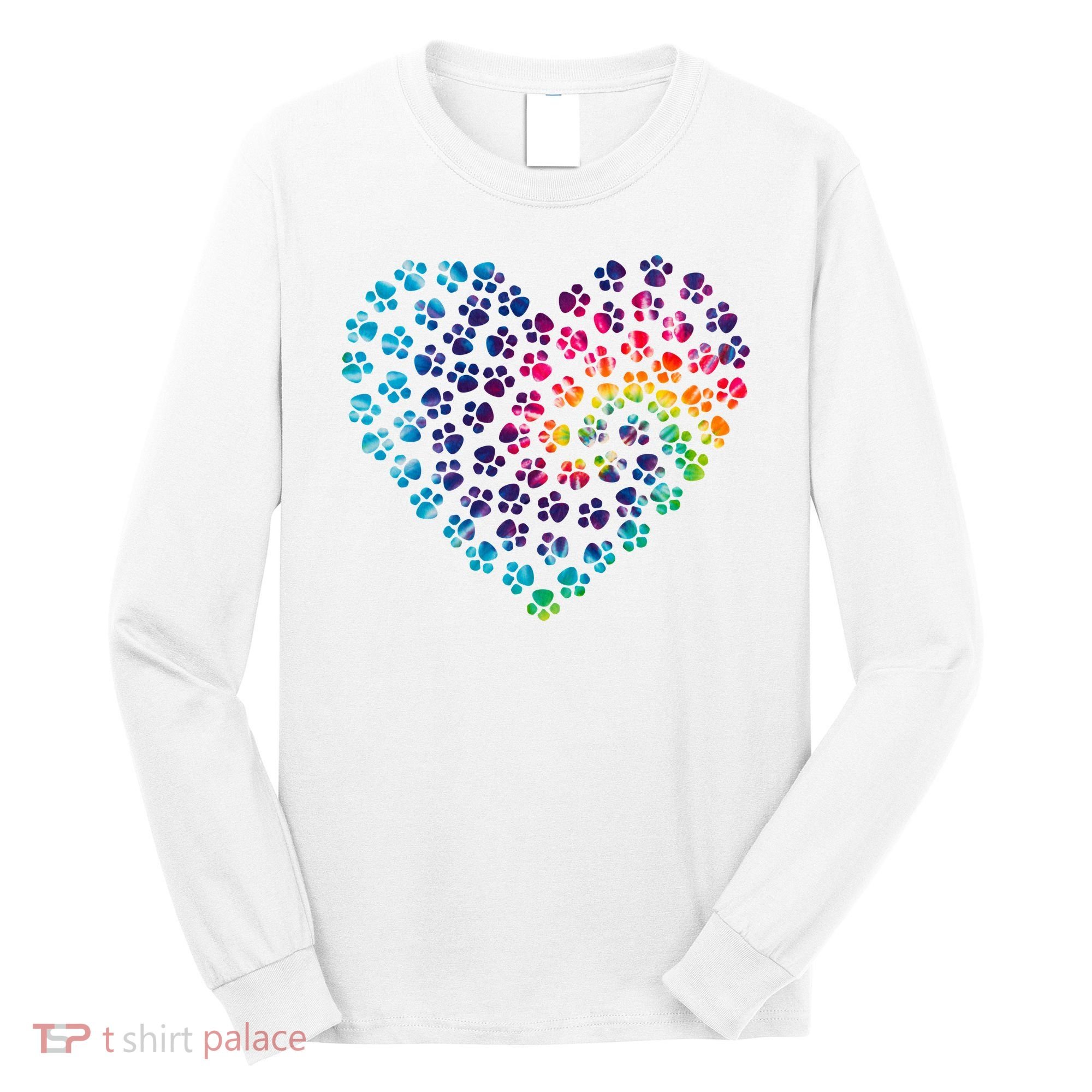 Rainbow Paw Print Heart Dog Lover Long Sleeve Shirt