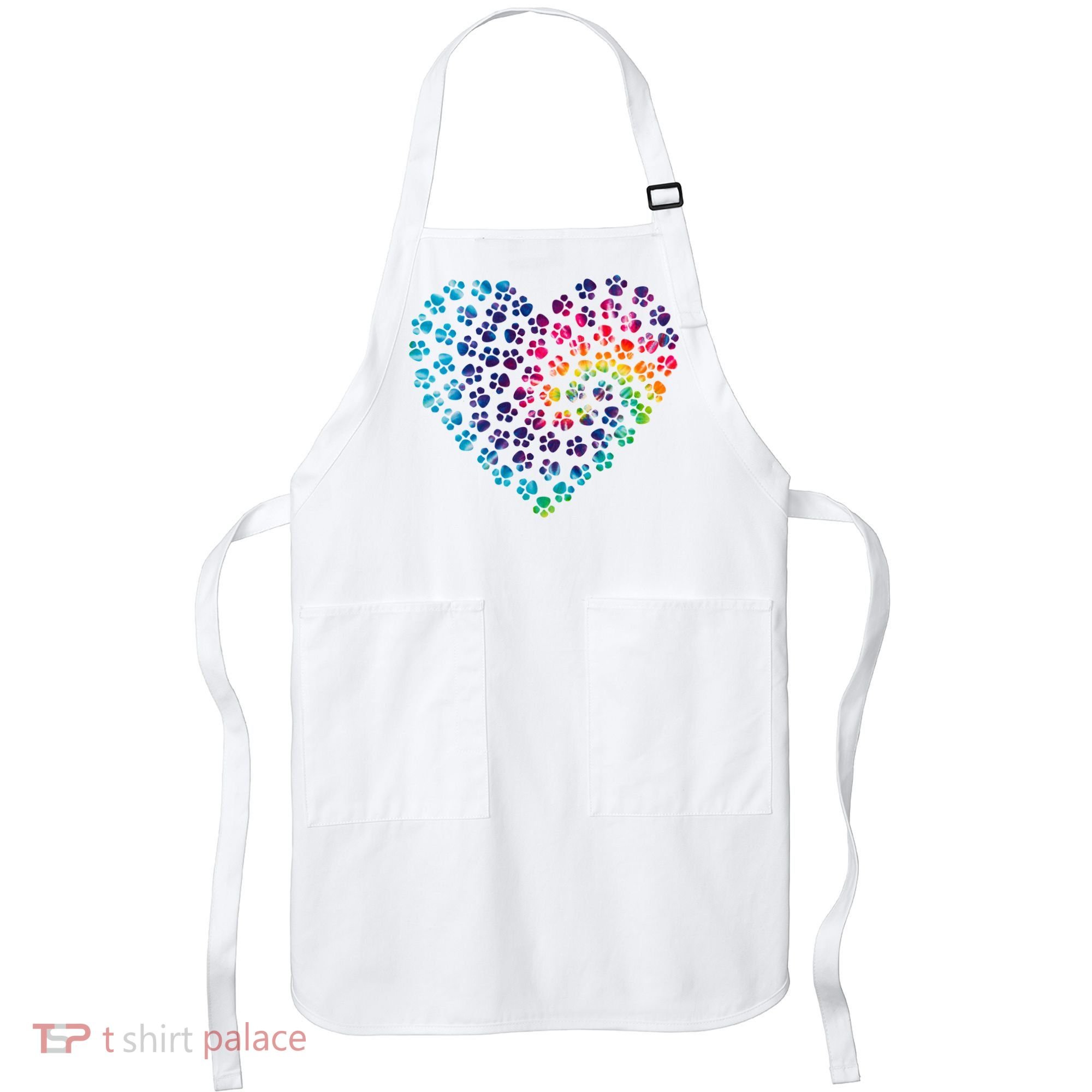Rainbow Paw Print Heart Dog Lover Apron