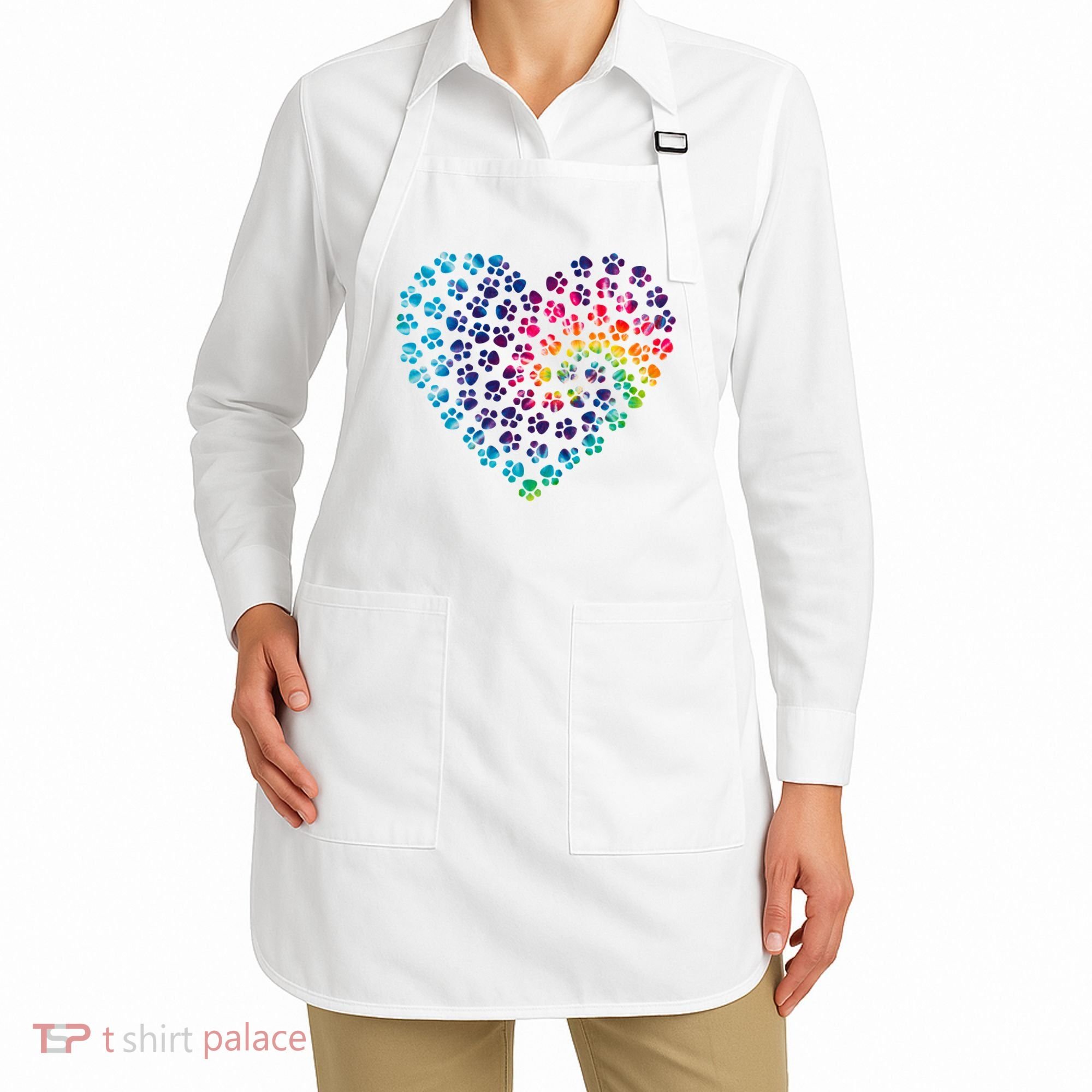 Rainbow Paw Print Heart Dog Lover Apron