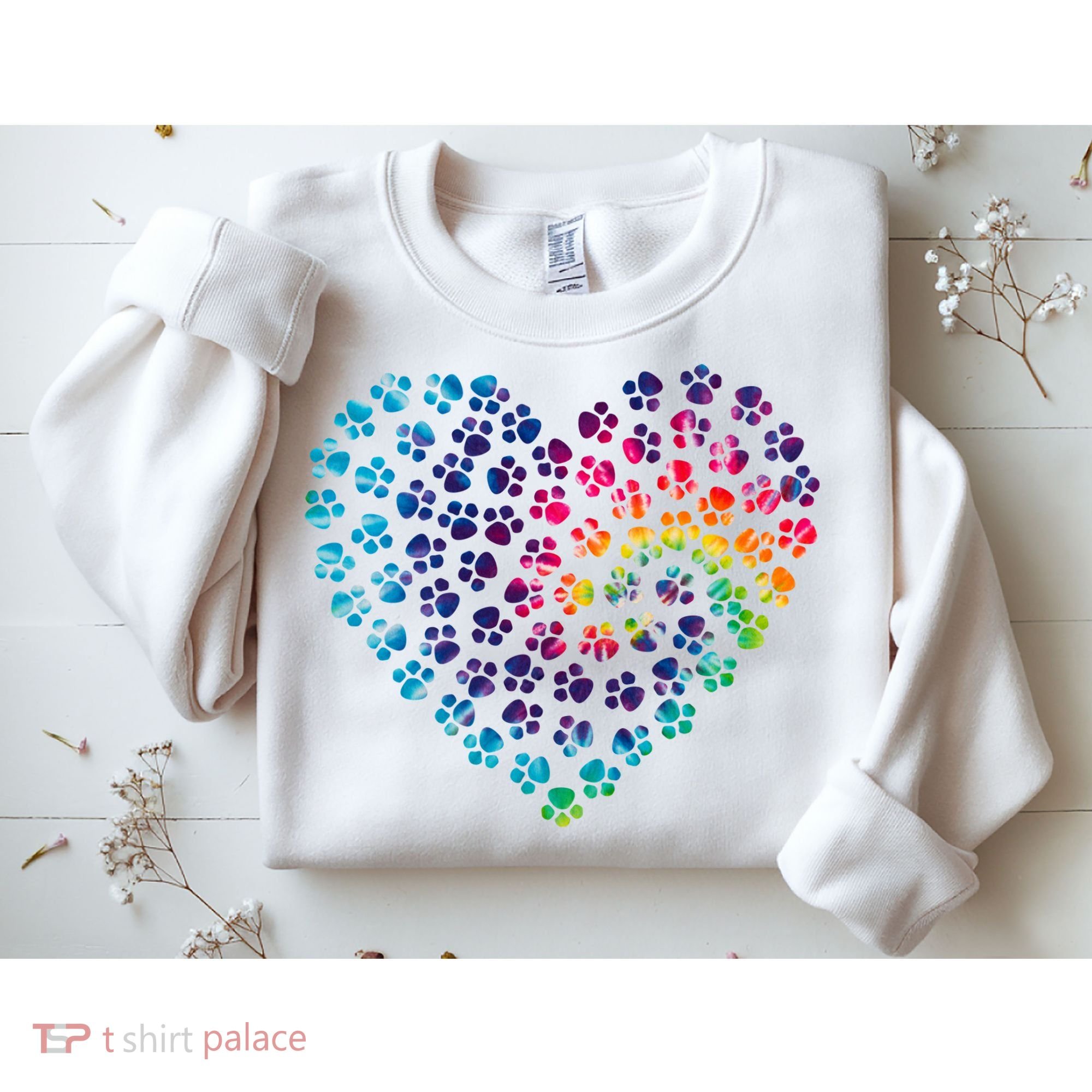 Rainbow Paw Print Heart Dog Lover Sweatshirt