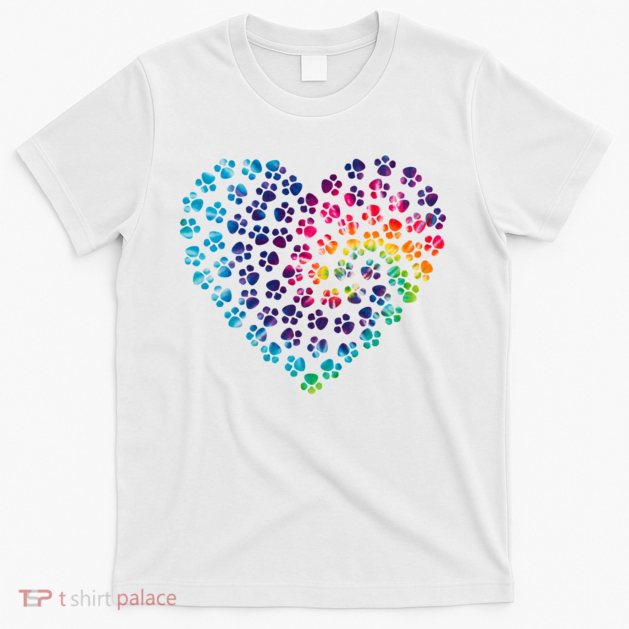 Rainbow Paw Print Heart Dog Lover T-Shirt