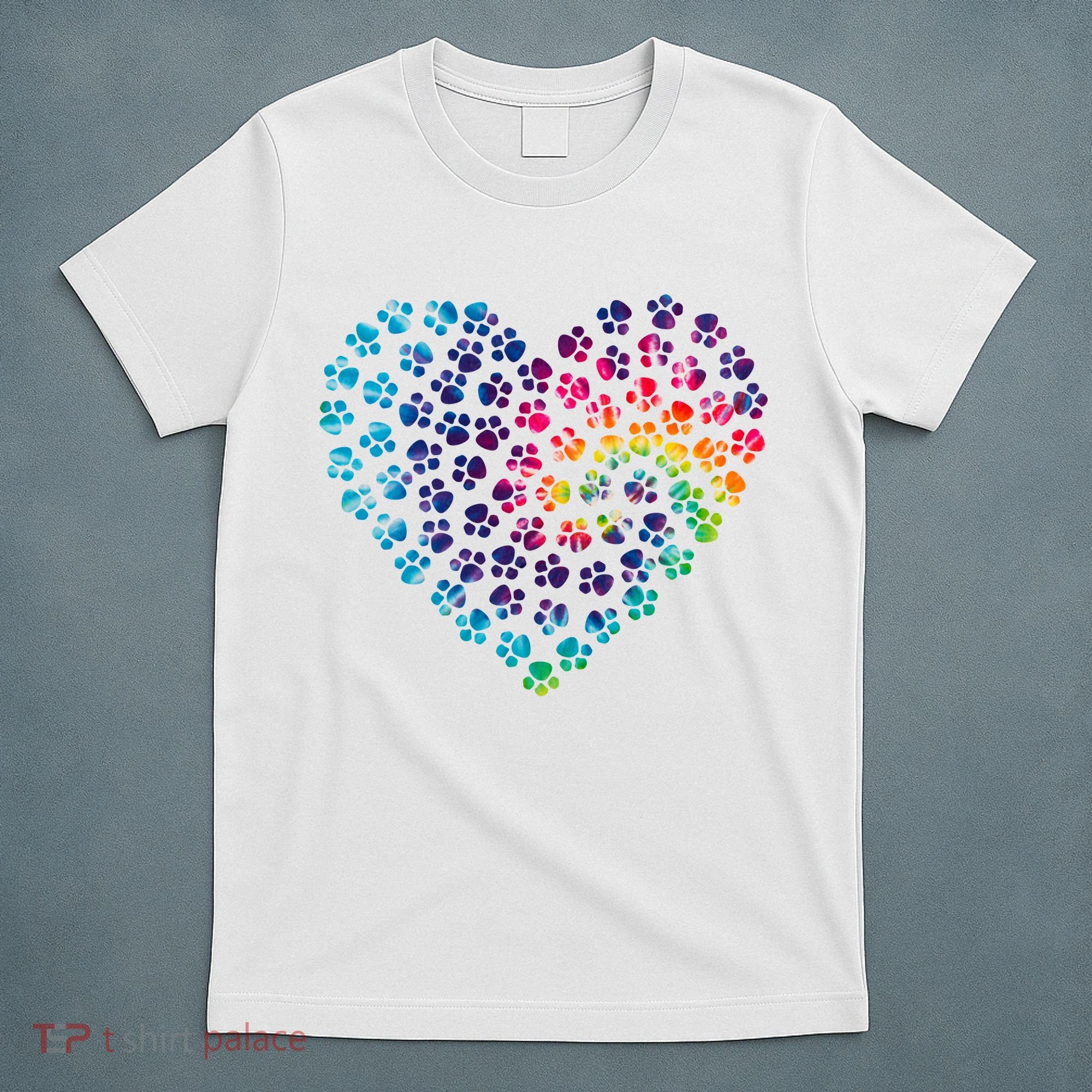 Rainbow Paw Print Heart Dog Lover T-Shirt