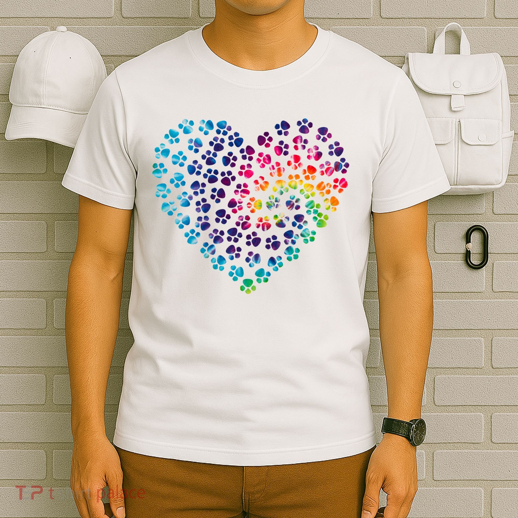 Rainbow Paw Print Heart Dog Lover T-Shirt