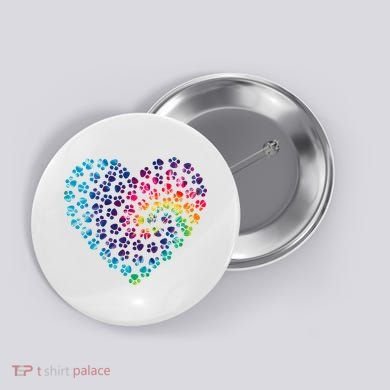 Rainbow Paw Print Heart Dog Lover Button