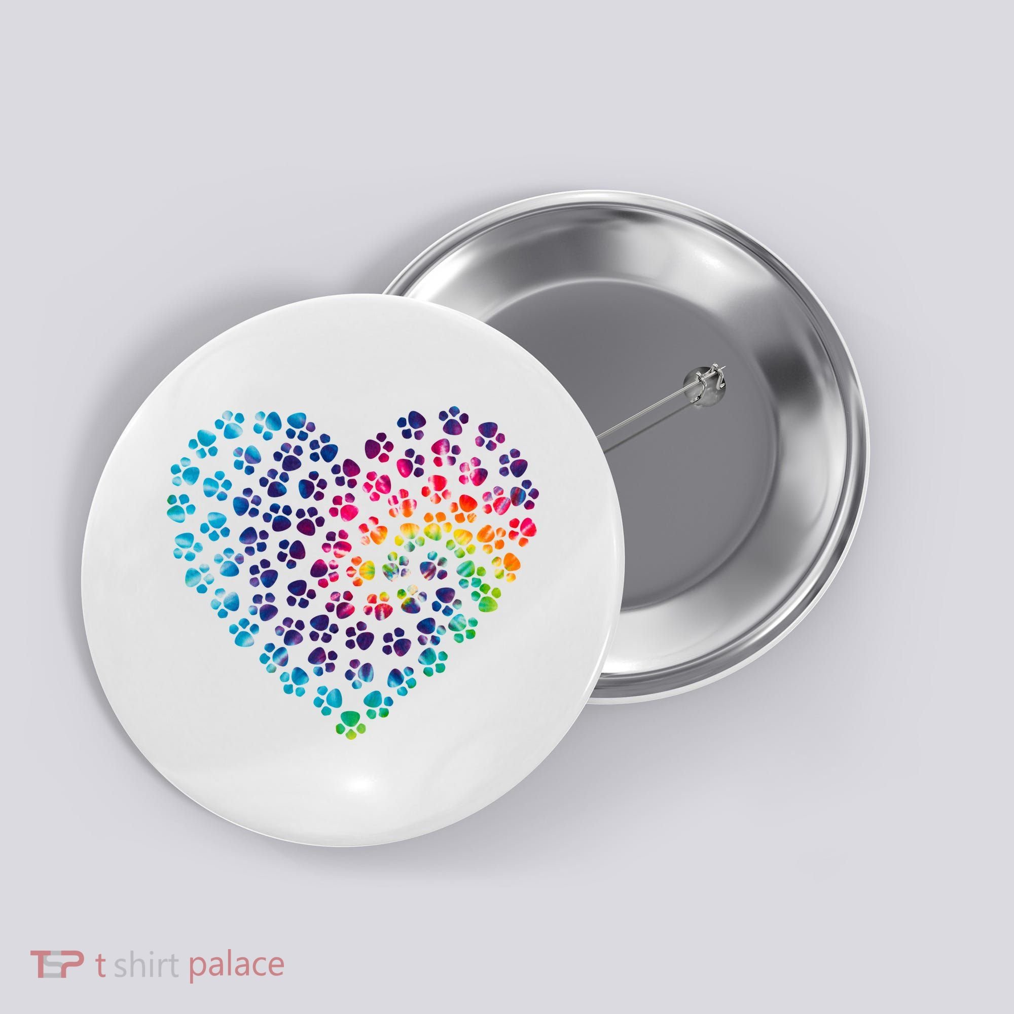 Rainbow Paw Print Heart Dog Lover Button
