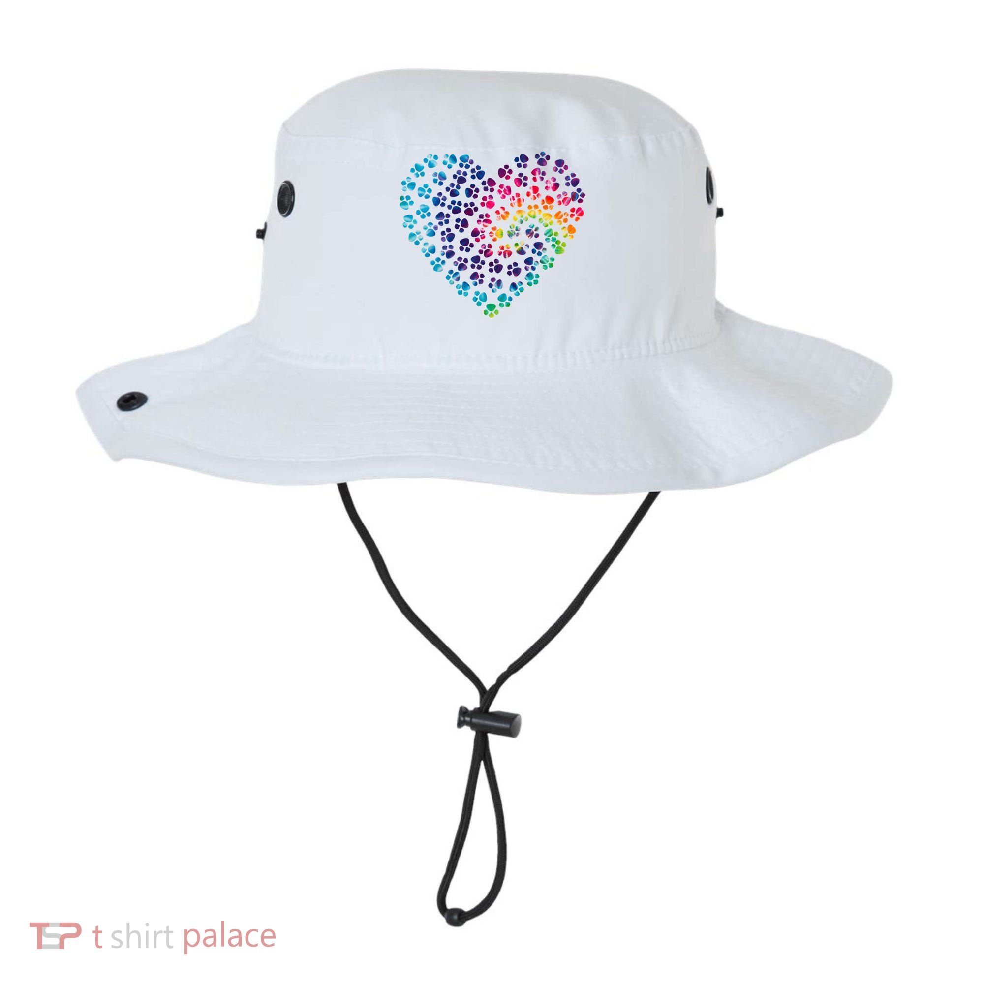 Rainbow Paw Print Heart Dog Lover Bucket Hat