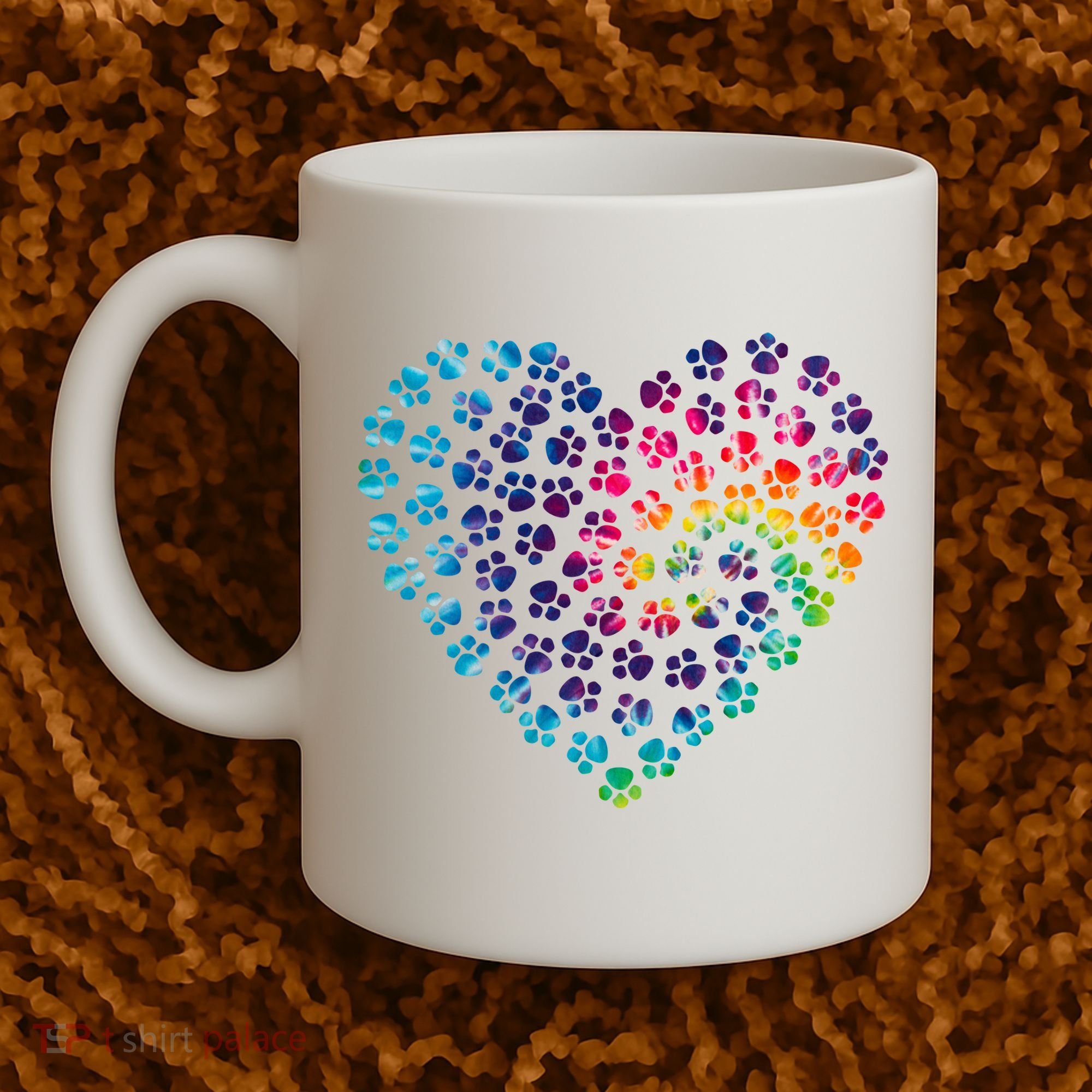 Rainbow Paw Print Heart Dog Lover Coffee Mug