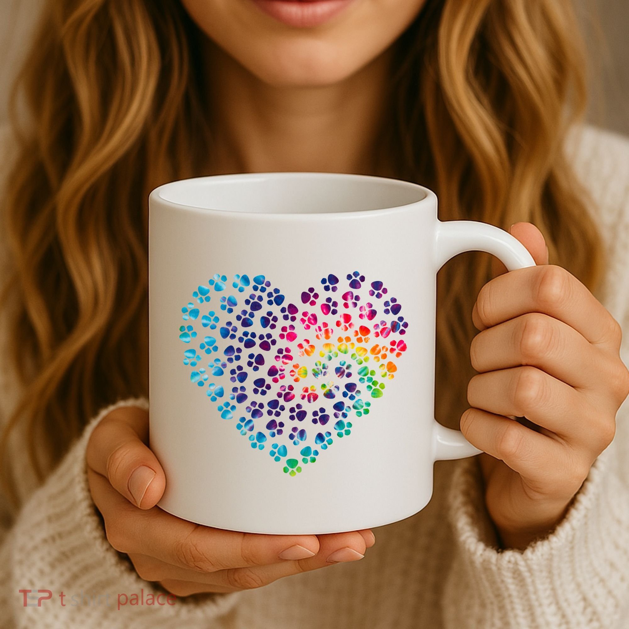 Rainbow Paw Print Heart Dog Lover Coffee Mug