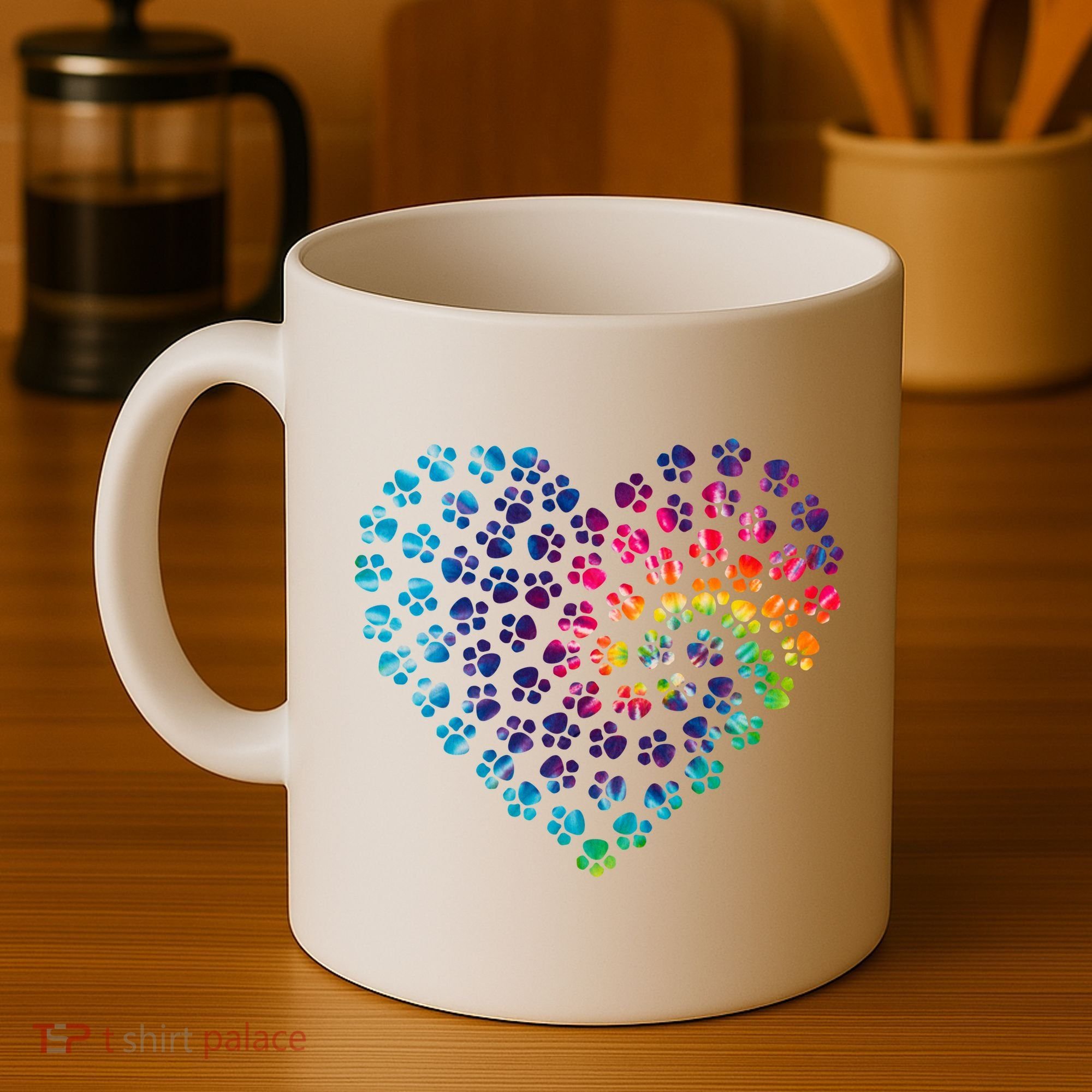Rainbow Paw Print Heart Dog Lover Coffee Mug
