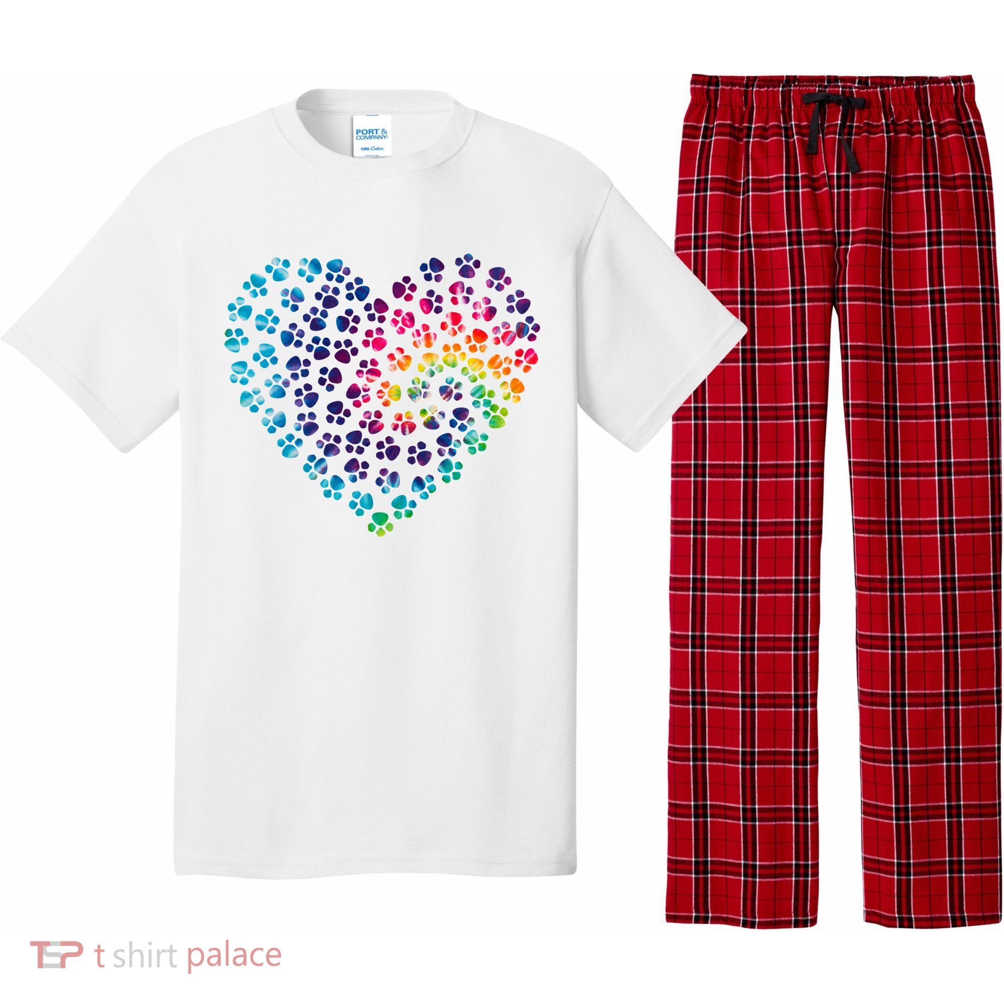 Rainbow Paw Print Heart Dog Lover Pajama Set