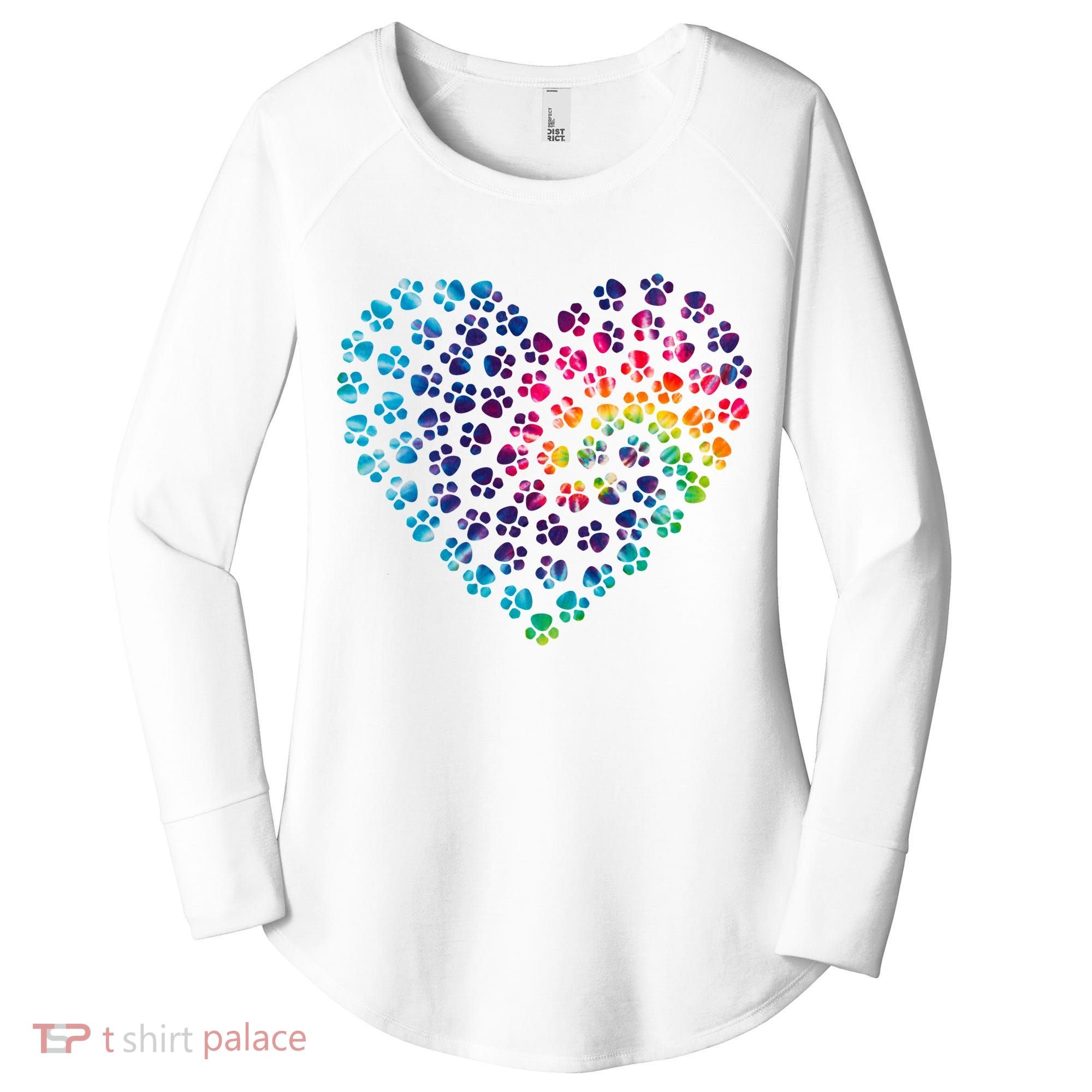 Rainbow Paw Print Heart Dog Lover Women's Perfect Tri Tunic Long Sleeve Shirt