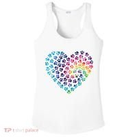 Rainbow Paw Print Heart Dog Lover Ladies PosiCharge Competitor Racerback Tank thumb 0
