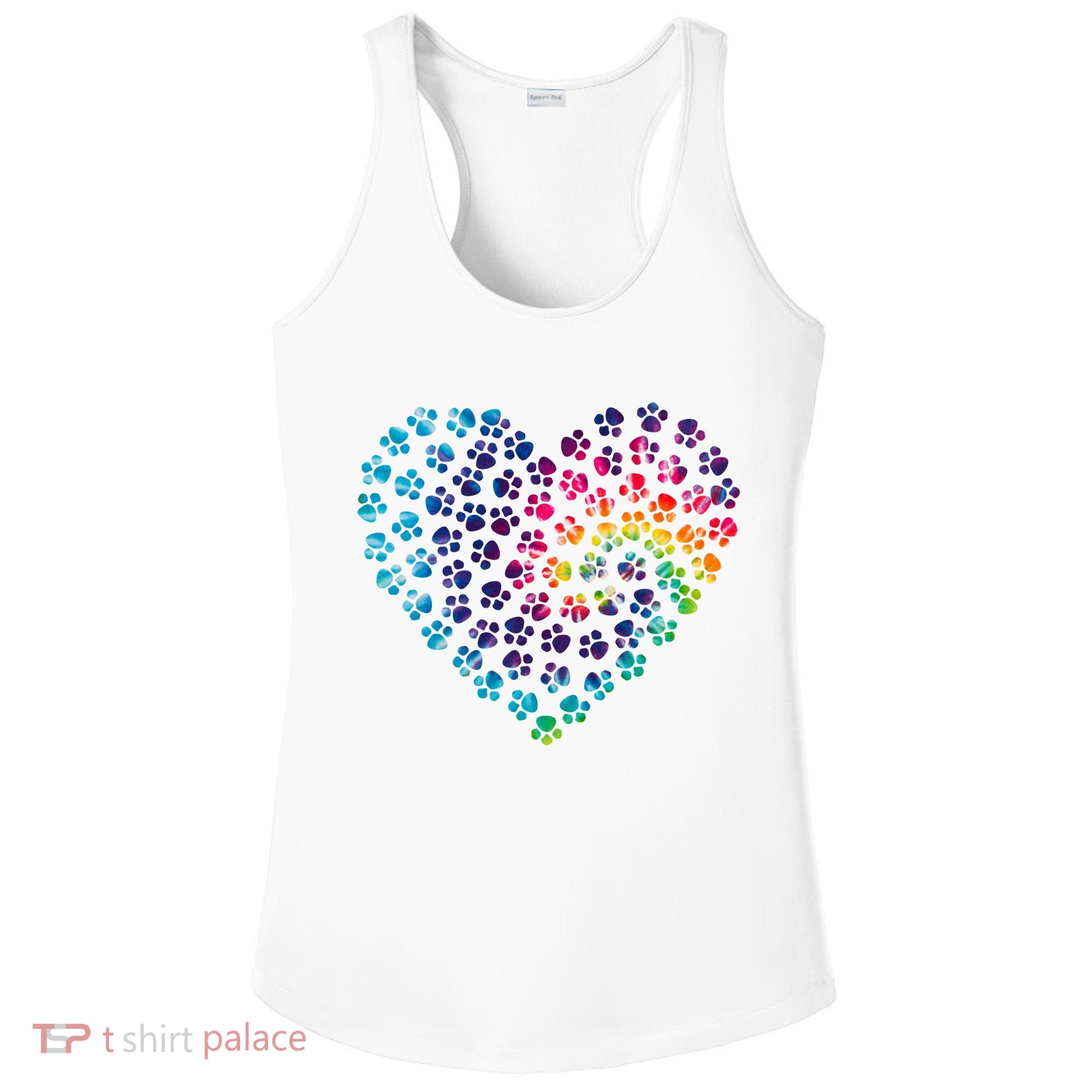 Rainbow Paw Print Heart Dog Lover Ladies PosiCharge Competitor Racerback Tank