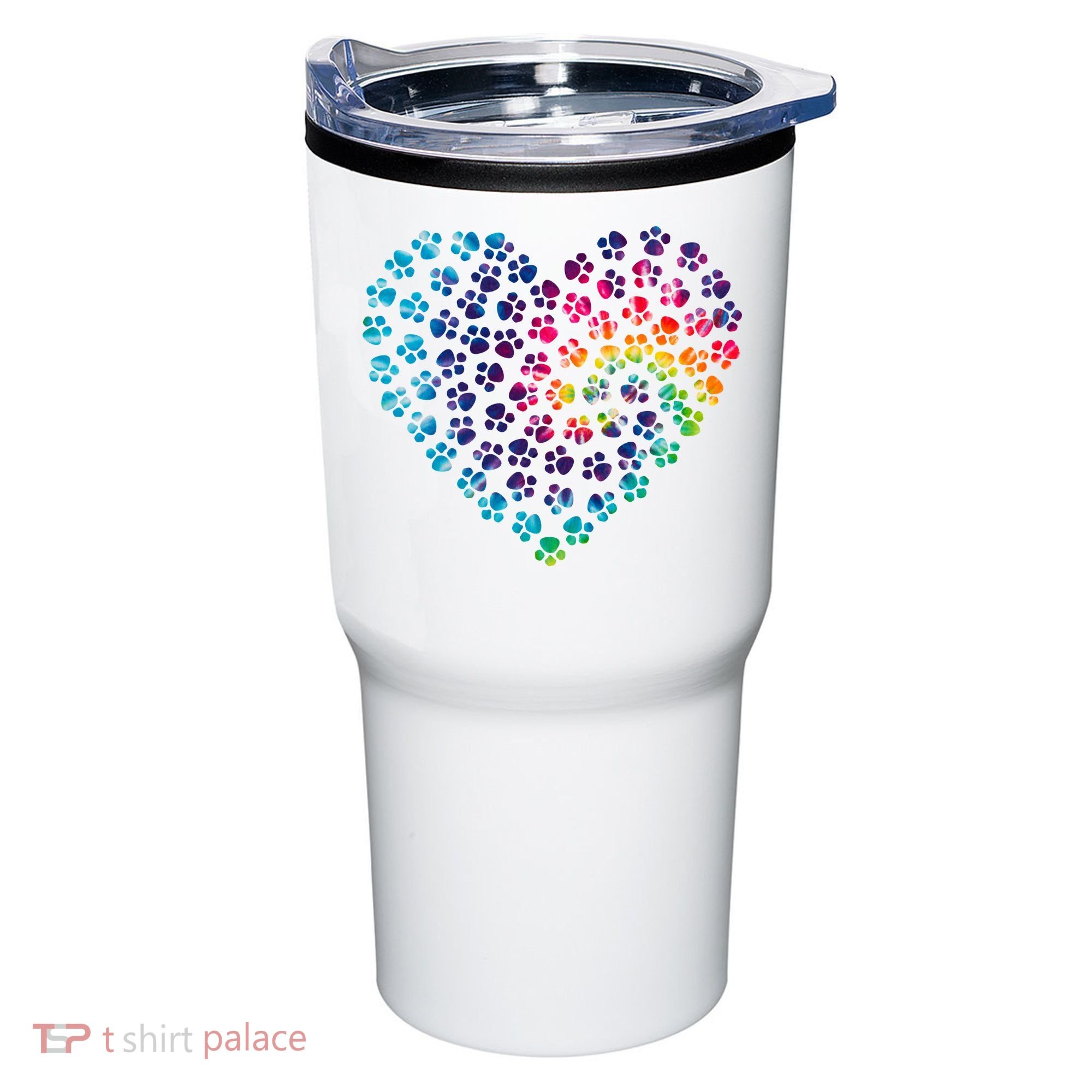 Rainbow Paw Print Heart Dog Lover Tumbler