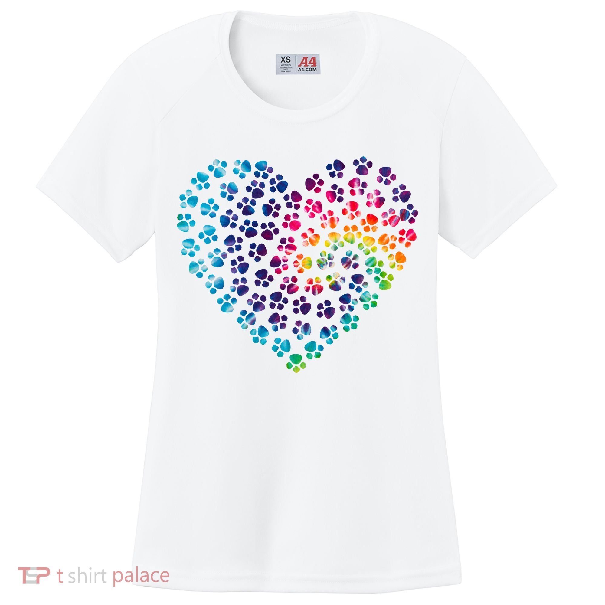 Rainbow Paw Print Heart Dog Lover Women's Cooling Performance Crew T-Shirt