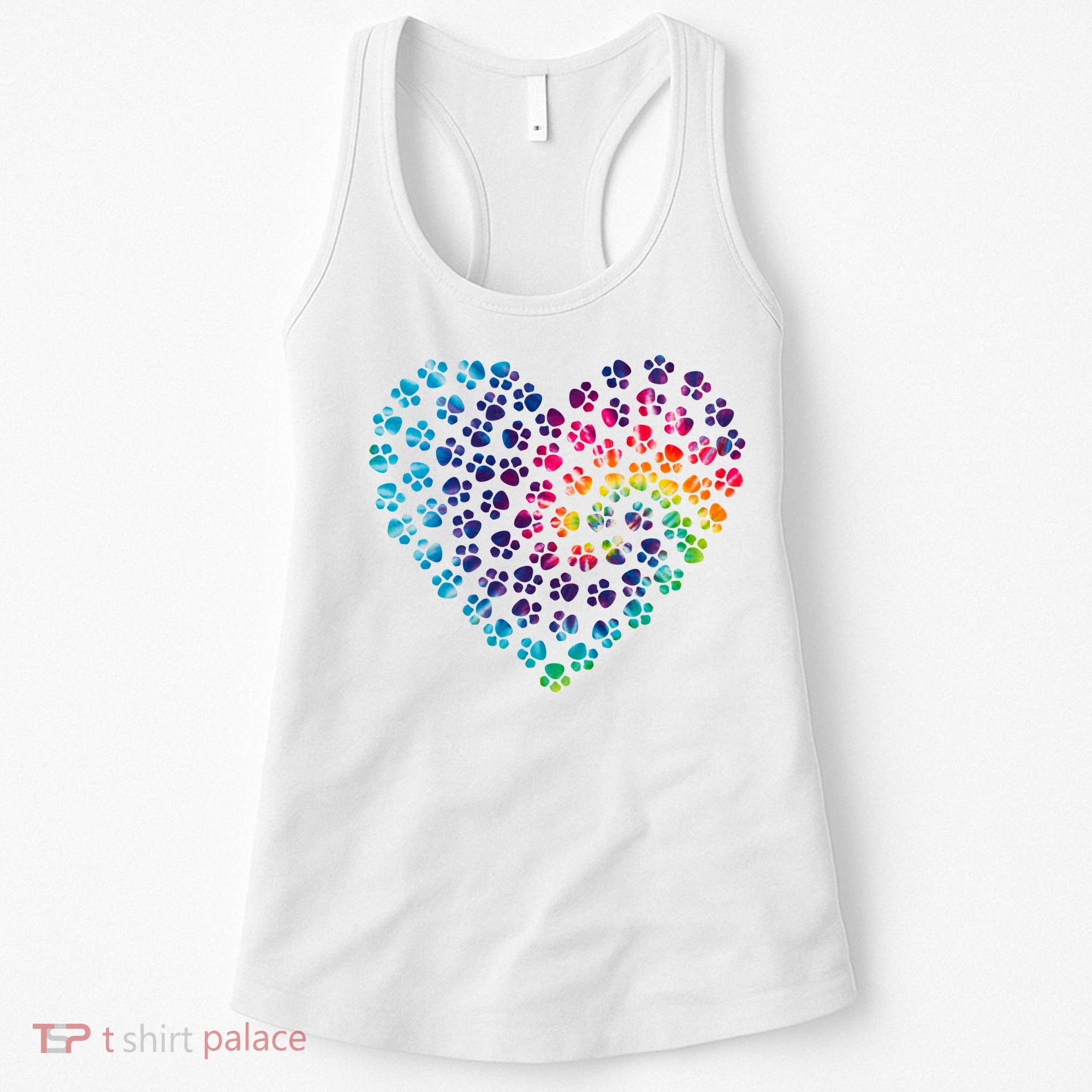Rainbow Paw Print Heart Dog Lover Women's Tank Top