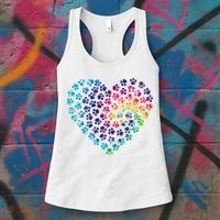 Rainbow Paw Print Heart Dog Lover Women's Tank Top thumb 3