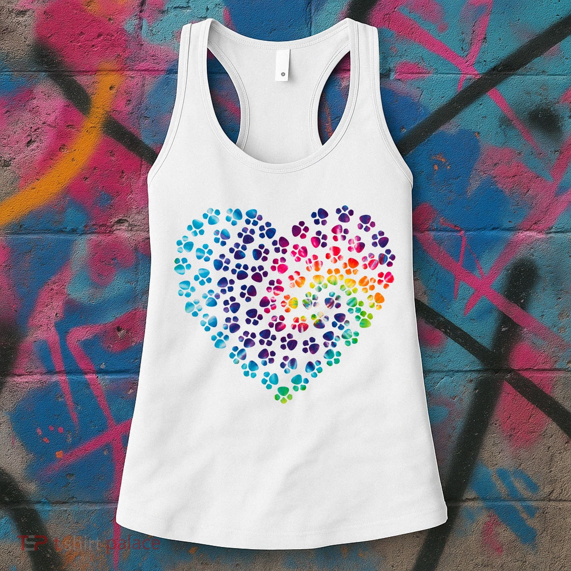 Rainbow Paw Print Heart Dog Lover Women's Tank Top