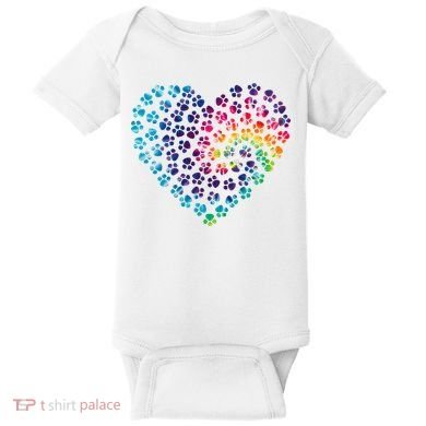 Rainbow Paw Print Heart Dog Lover Baby Bodysuit