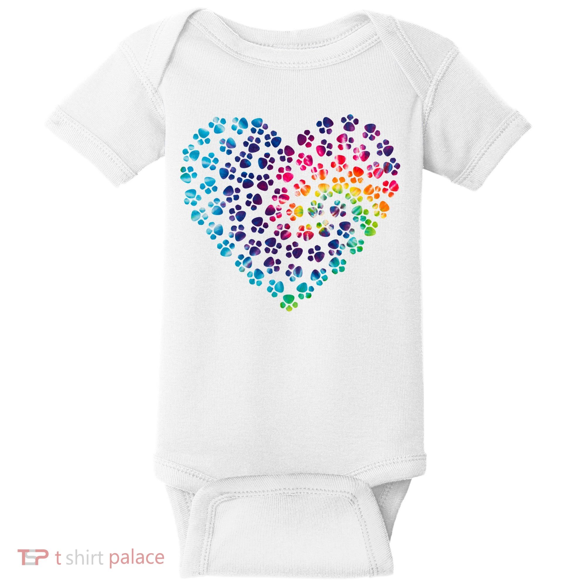 Rainbow Paw Print Heart Dog Lover Baby Bodysuit