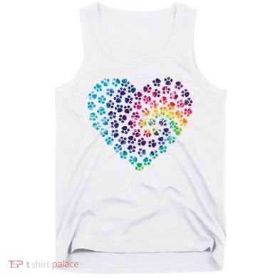 Rainbow Paw Print Heart Dog Lover Tank Top