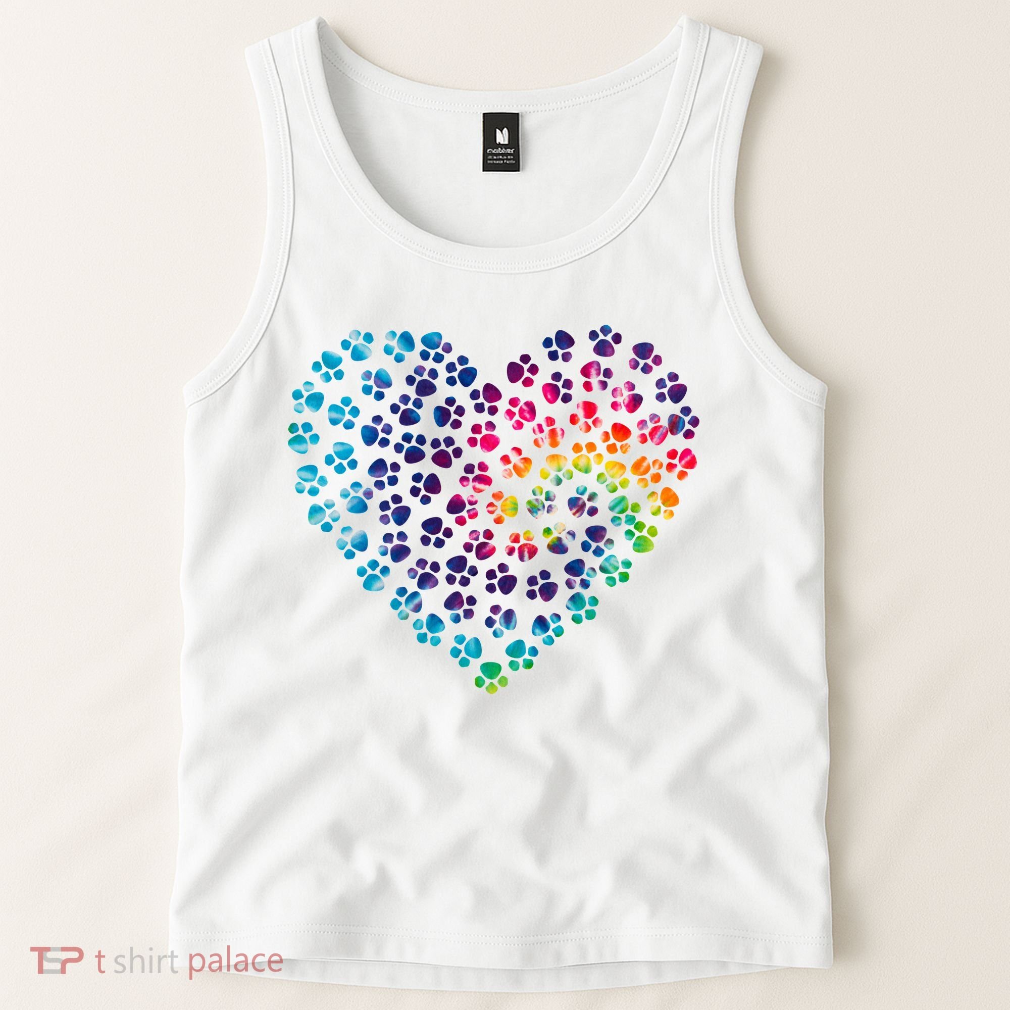 Rainbow Paw Print Heart Dog Lover Tank Top
