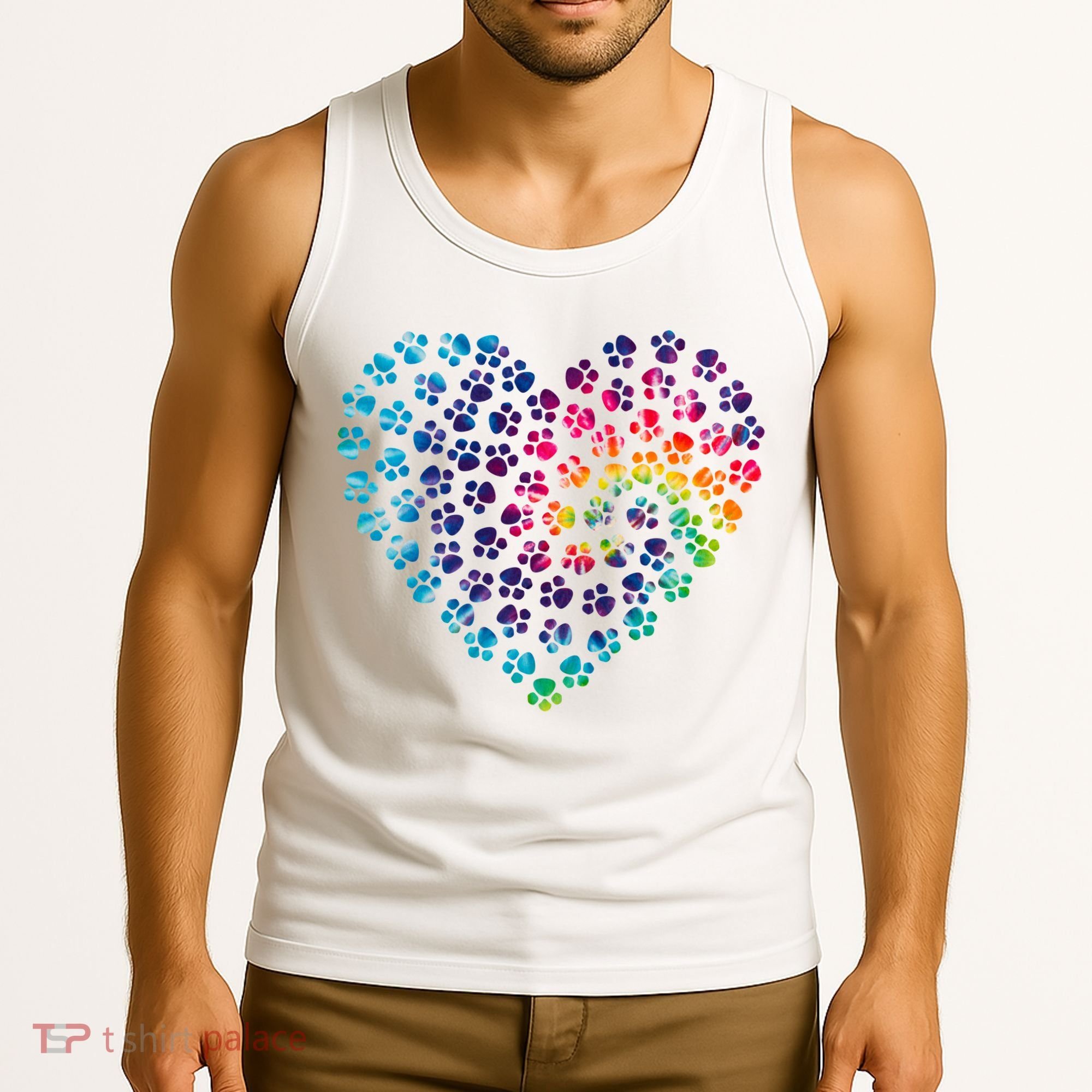 Rainbow Paw Print Heart Dog Lover Tank Top