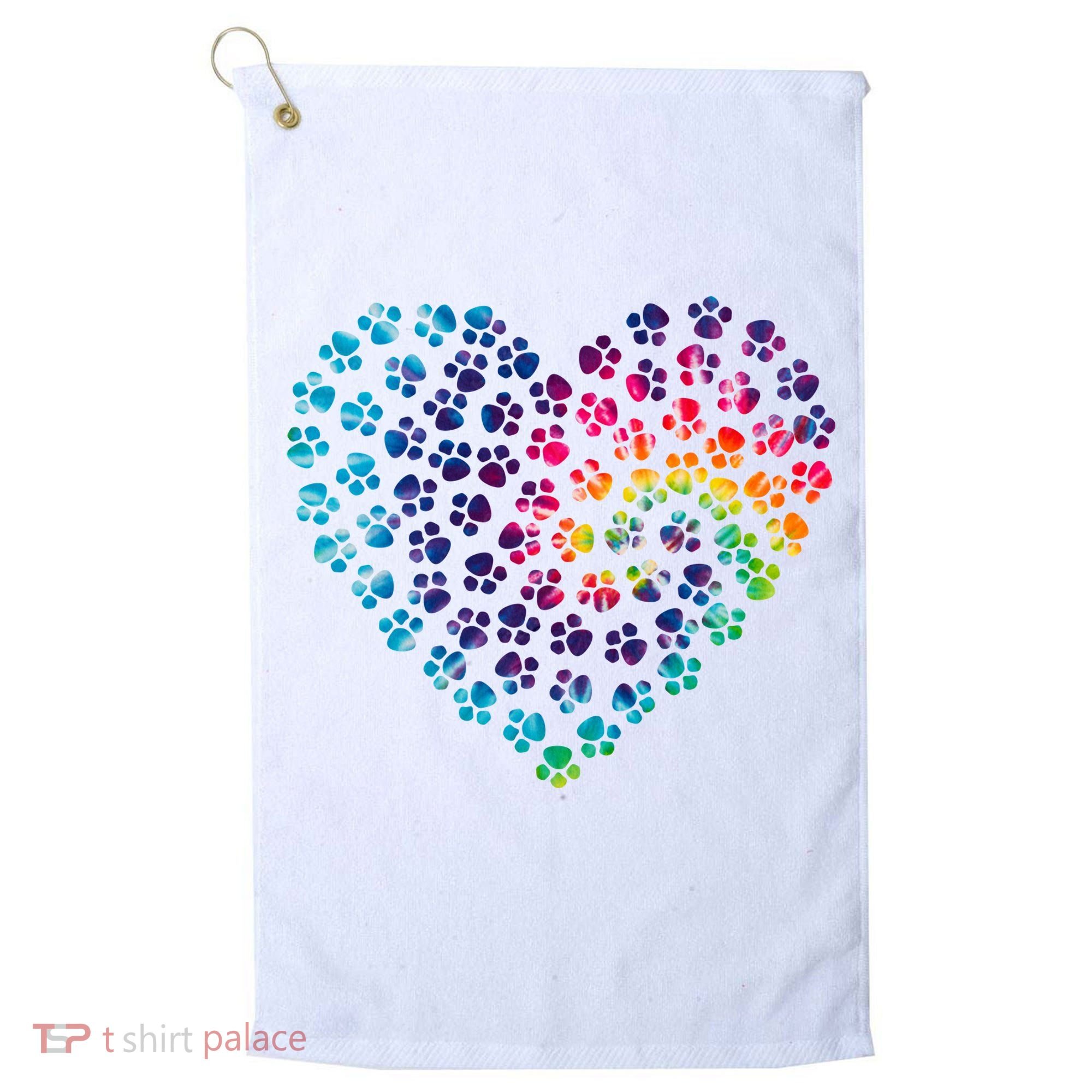 Rainbow Paw Print Heart Dog Lover Golf Towel
