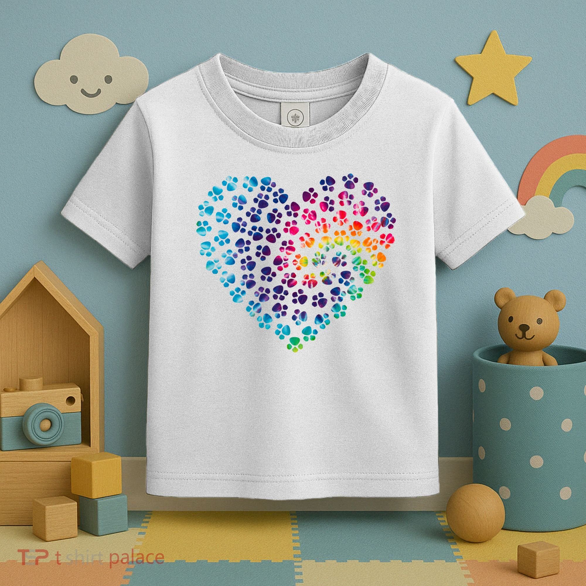 Rainbow Paw Print Heart Dog Lover Toddler T-Shirt