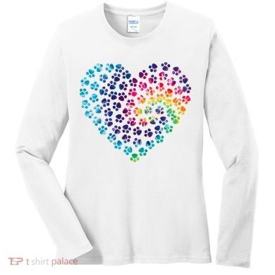 Rainbow Paw Print Heart Dog Lover Women's Long Sleeve Shirt