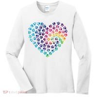 Rainbow Paw Print Heart Dog Lover Women's Long Sleeve Shirt thumb 0
