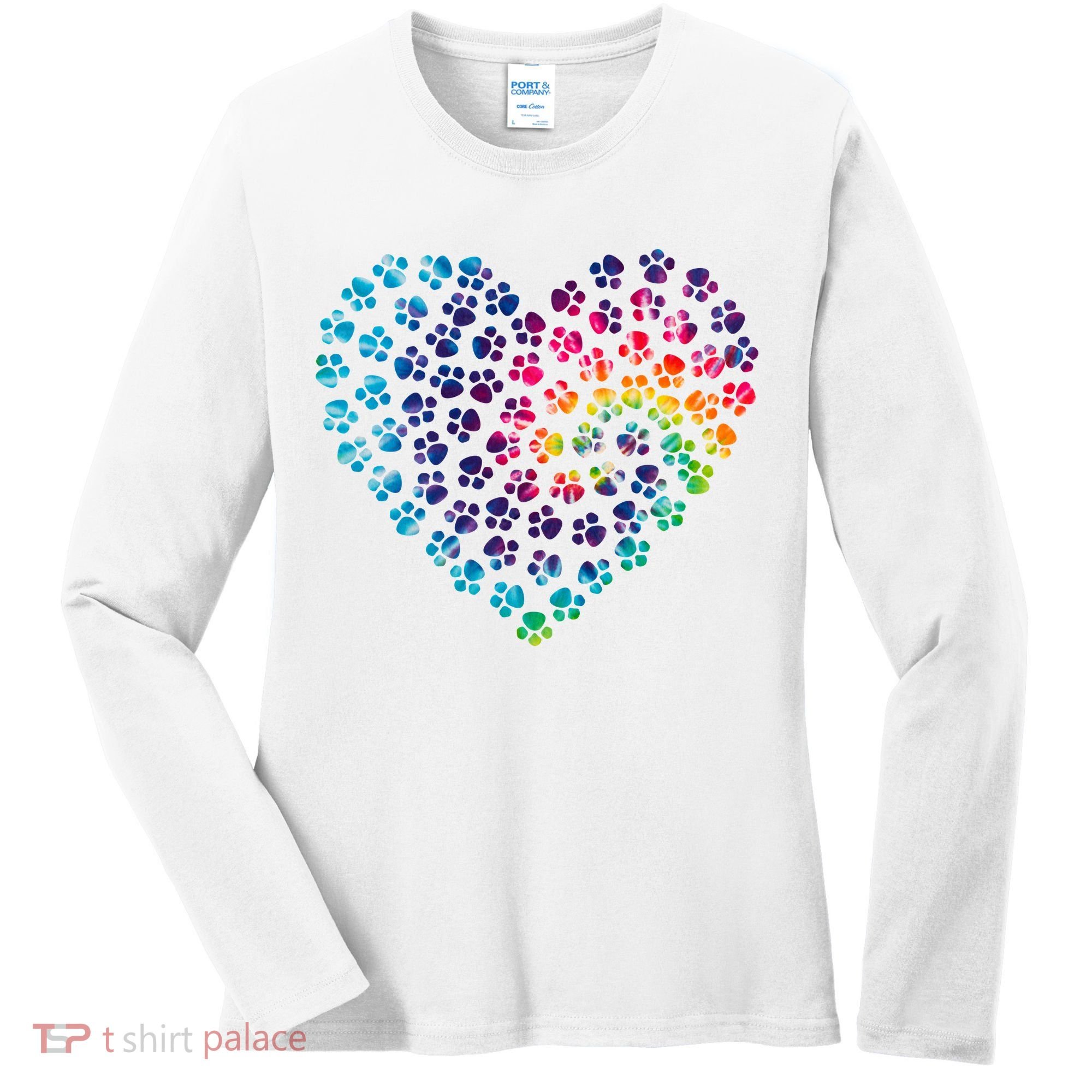 Rainbow Paw Print Heart Dog Lover Women's Long Sleeve Shirt