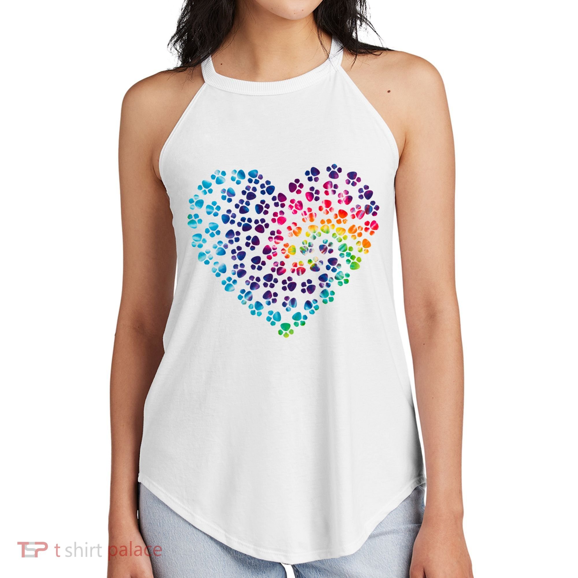 Rainbow Paw Print Heart Dog Lover Women's Perfect Tri Rocker Tank