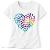 Rainbow Paw Print Heart Dog Lover Women's T-Shirt thumb 0