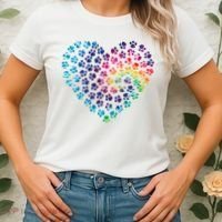 Rainbow Paw Print Heart Dog Lover Women's T-Shirt thumb 2