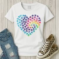 Rainbow Paw Print Heart Dog Lover Women's T-Shirt thumb 3