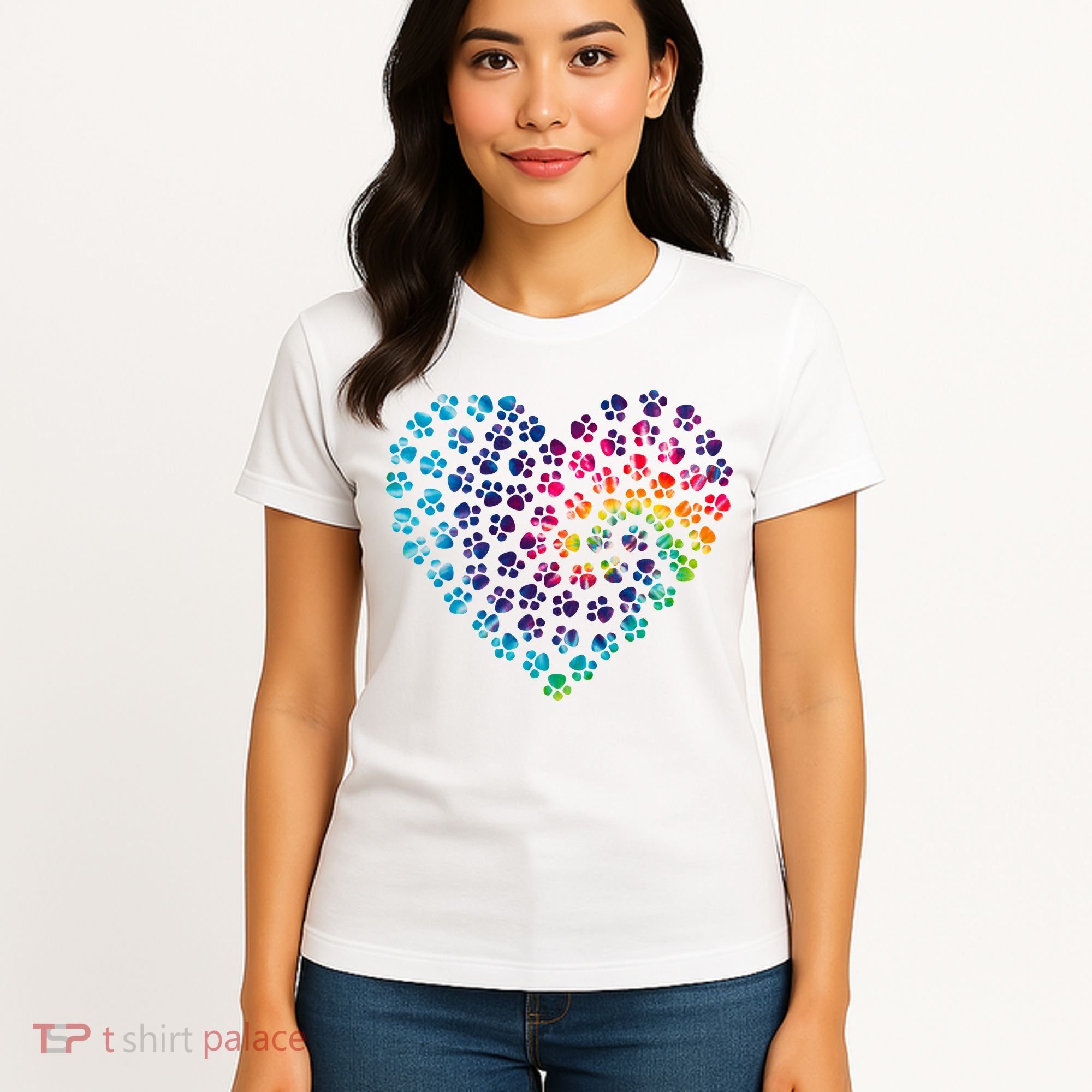 Rainbow Paw Print Heart Dog Lover Women's T-Shirt