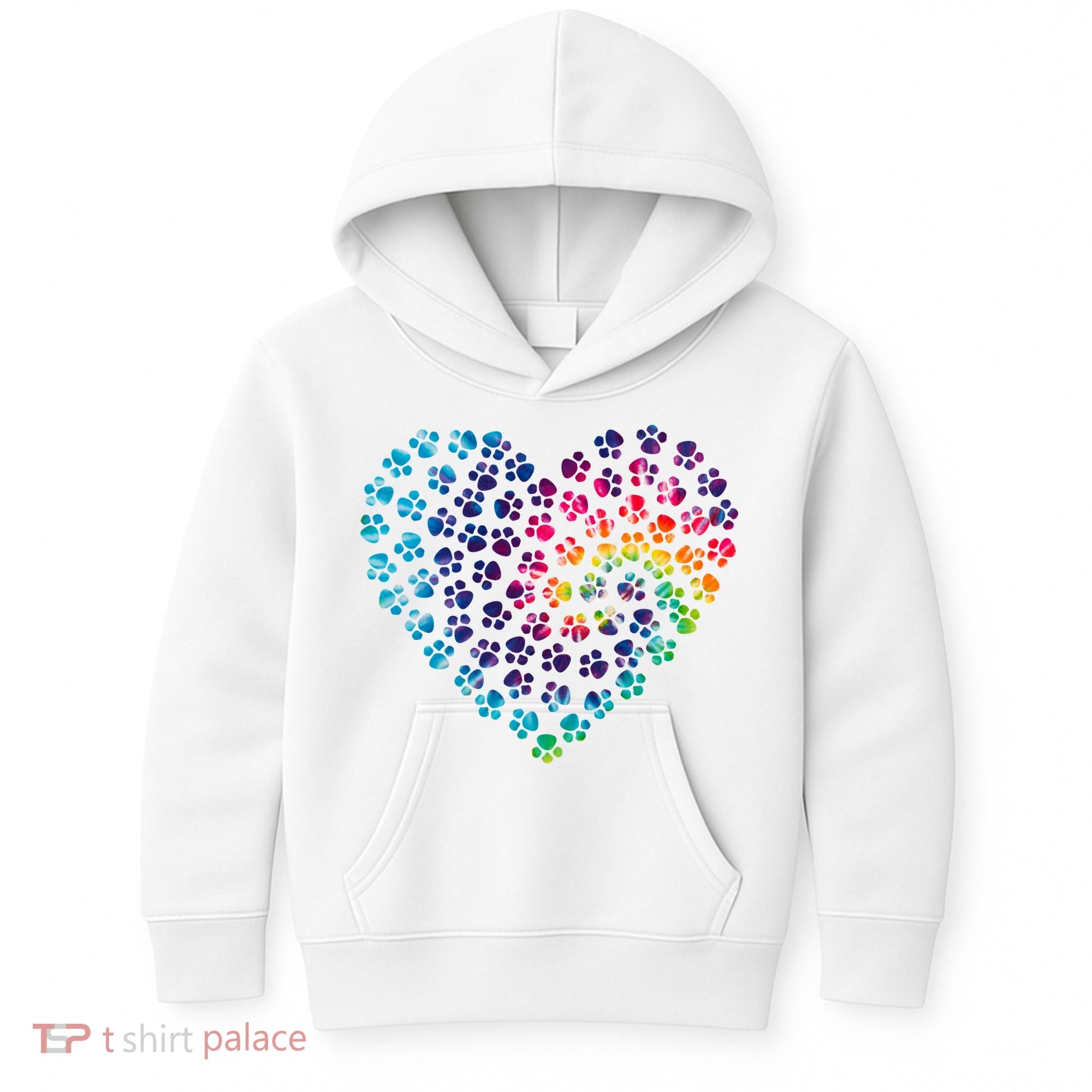 Rainbow Paw Print Heart Dog Lover Kids Hoodie