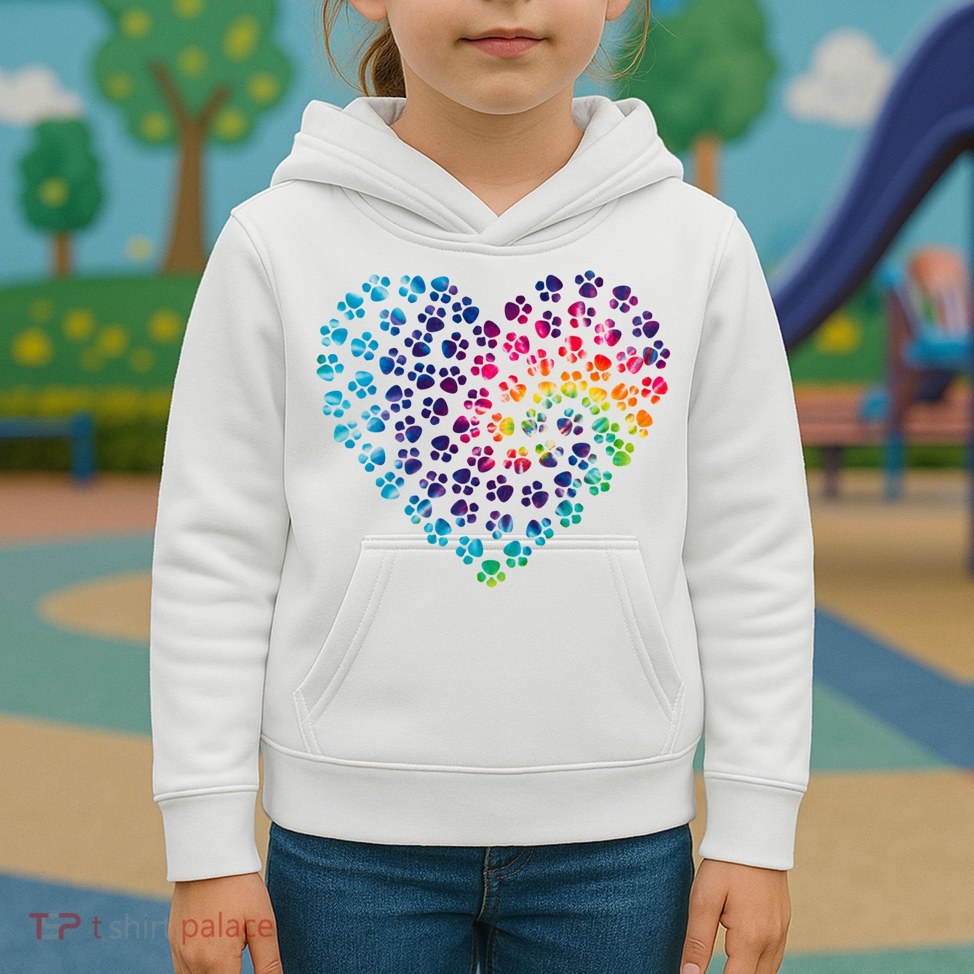 Rainbow Paw Print Heart Dog Lover Kids Hoodie