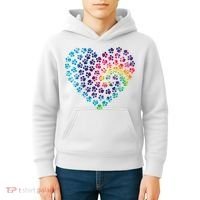 Rainbow Paw Print Heart Dog Lover Kids Hoodie thumb 4