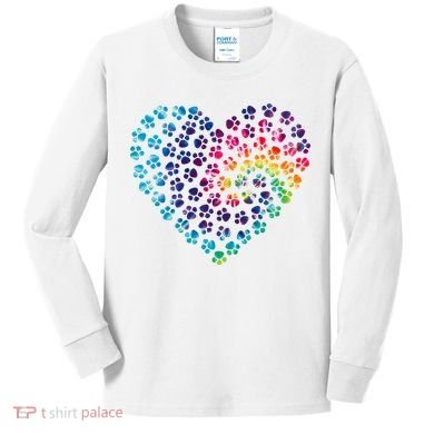Rainbow Paw Print Heart Dog Lover Kids Long Sleeve Shirt