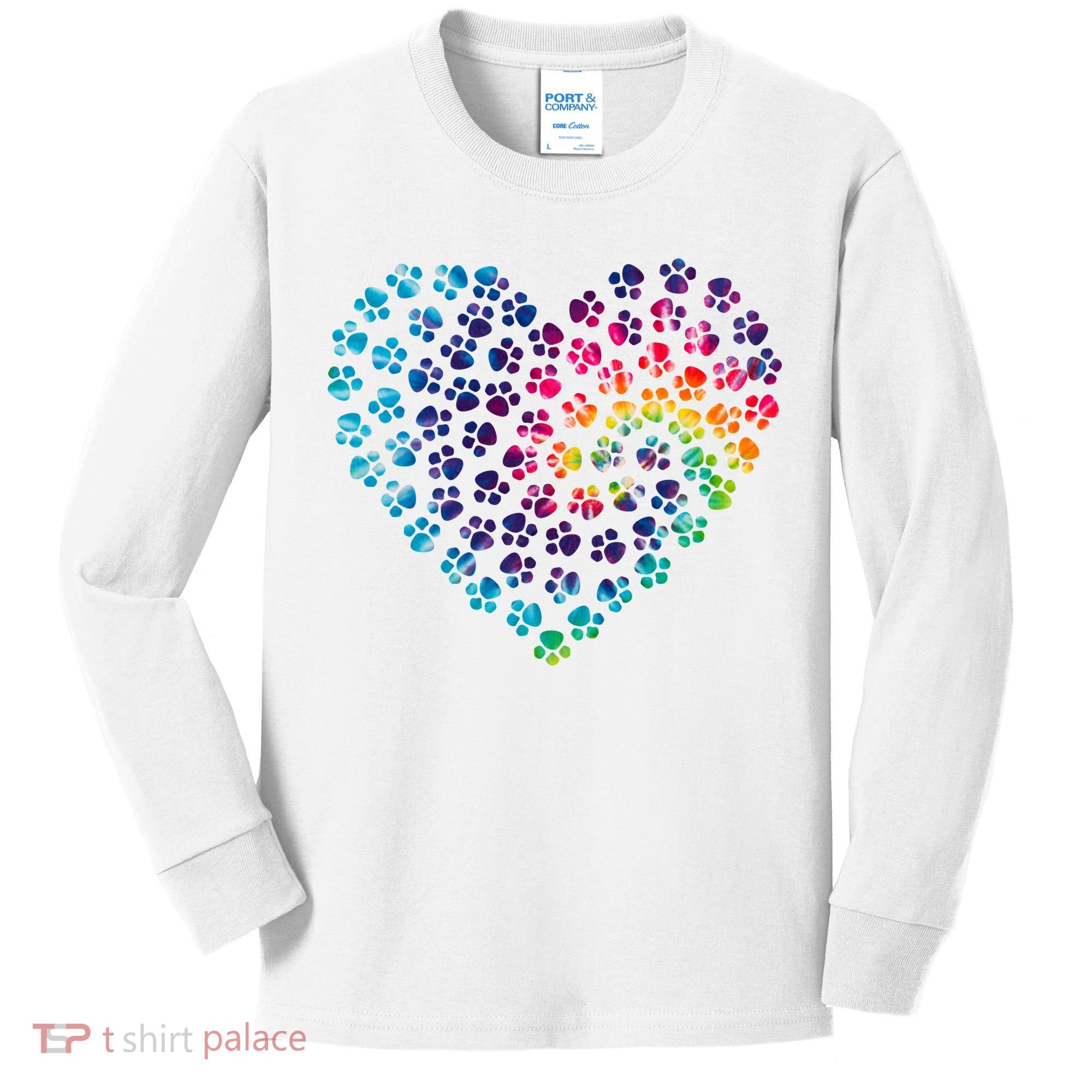Rainbow Paw Print Heart Dog Lover Kids Long Sleeve Shirt