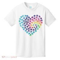 Rainbow Paw Print Heart Dog Lover Kids T-Shirt thumb 0
